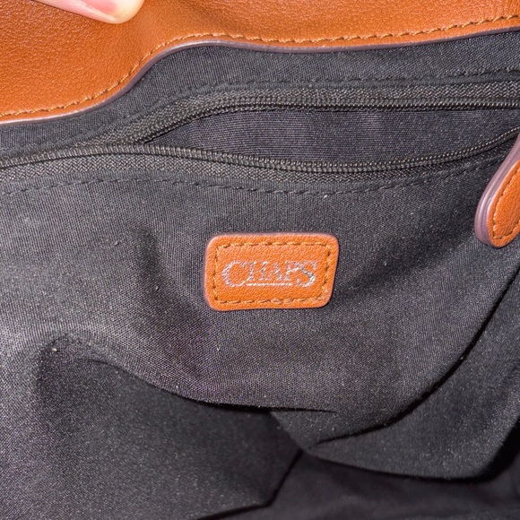 Chaps Brown Faux Leather Drawstring Backpack - Picture 3 of 8